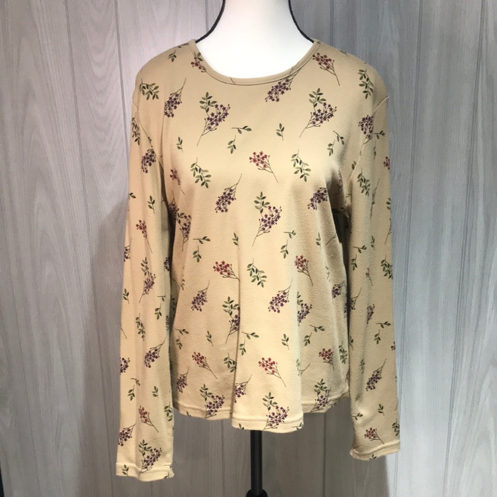 Mountain Lake beige long sleeve floral shirt size Large